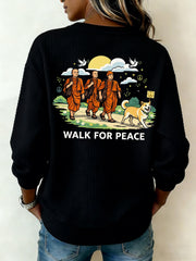 Women's Walk For Peace Monks With Aloka Dog Printed Sweatshirt
