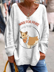 Women's Walk For Peace Printed V-Neck Casual Long Sleeve Shirt