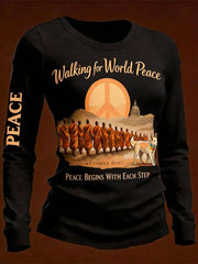 Women's Walk For The World Peace Printed Long Sleeve T-shirt