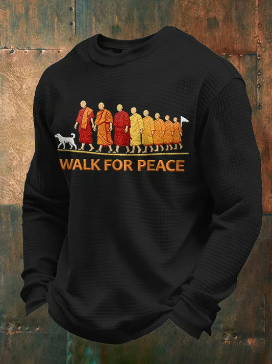 Men's Walk For Peace Printed Waffle Long Sleeve Sweatshirt