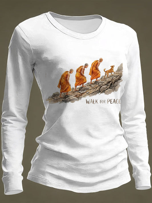 Women's Walk For Peace Print Casual Long-Sleeve T-Shirt