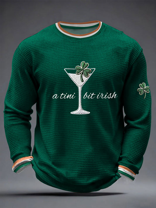 Men's St. Patrick's Day A Tini Bit Irish Shamrock Art Waffle Long Sleeve T-Shirt