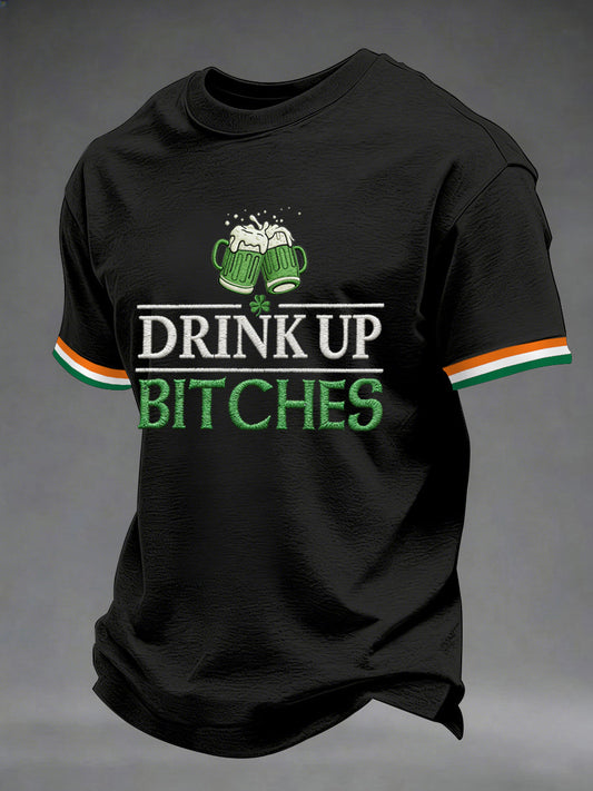 Unisex Funny St. Patrick's Day Drink Up Bitches Print Casual Tee