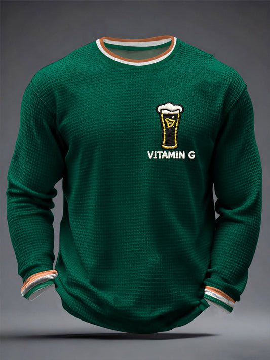 Men's St. Patrick's Day Vitamin G Shamrock Art Print Waffle Long Sleeve T-Shirt