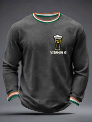 Men's St. Patrick's Day Vitamin G Shamrock Art Print Waffle Long Sleeve T-Shirt