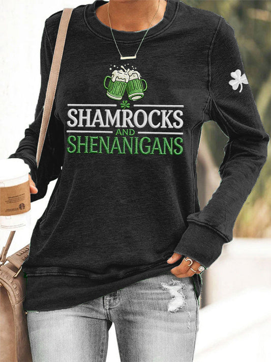 Women's Funny St. Patrick's Day Shamrocks And Shenanigans Print Casual Sweatshirt