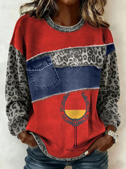 Women's Vintage Western Leopard Patchwork Print Casual Sweatshirt