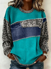 Women's Vintage Western Leopard Patchwork Print Casual Sweatshirt