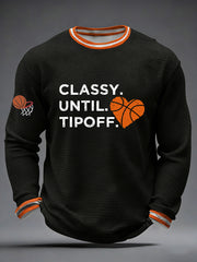 Men's Classy Until Tip Off Print March Madness Basketball Lovers Casual Waffle Long Sleeve T-Shirt
