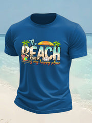 Men's Beach is My Happy Place imitation cotton short-sleeved T-shirt