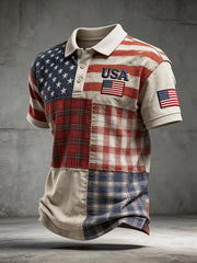 Men's USA Embroidery Pattern Polo Shirt
