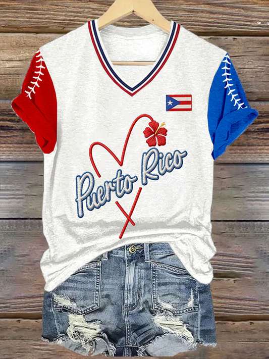 Women's Puerto Rico Baseball Printed short-sleeved T-shirt