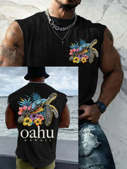 Men's Oahu Hawaii Sea Turtle Print Oahu Strong Tank Top