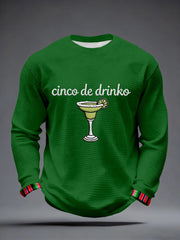 Men's Cinco de Drinko Embroidery Pattern Waffle T-Shirt