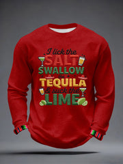 Men's I Lick the Salt Swallow the Tequila and Suck The LIME Embroidery Pattern Waffle T-Shirt