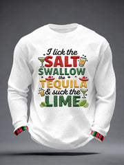 Men's I Lick the Salt Swallow the Tequila and Suck The LIME Embroidery Pattern Waffle T-Shirt