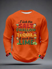 Men's I Lick the Salt Swallow the Tequila and Suck The LIME Embroidery Pattern Waffle T-Shirt
