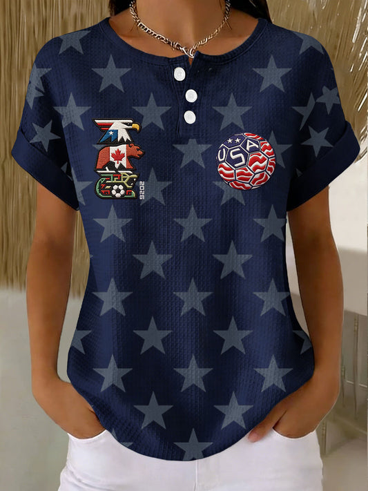 Women's USA Football Lover Printed Waffle Tops