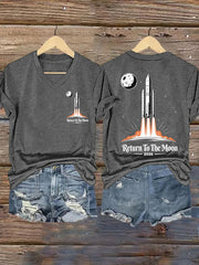 Women's Return To The Moon 2026 Casual V-Neck Tee
