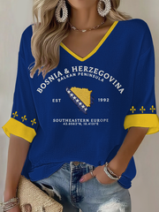 Women's Bosnia ZMAJEVI Football Lover Printed Waffle T-shirt