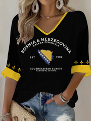 Women's Bosnia ZMAJEVI Football Lover Printed Waffle T-shirt