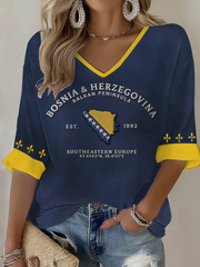 Women's Bosnia ZMAJEVI Football Lover Printed Waffle T-shirt
