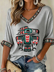 Women's Indigenous Print Casual T-Shirt