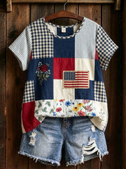 Women's Floral USA Flag Print Casual Shirt