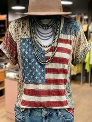 Women's Retro American Flag Print Top