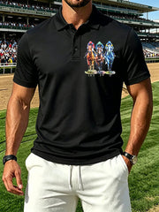 Men's Horse Racing Print Short Sleeve Shirt