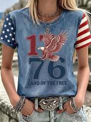 Women's Independence Day Flag & Eagle Art Linen short-sleeved Top