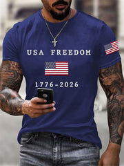 Men's USA Freedom American Flag Print Casual Independence Day Patriotic Tee