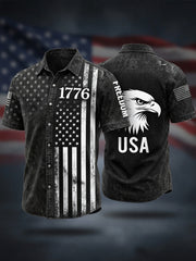 Men's Independence Day USA Flag Print Print Casual Patriotic Short Sleeve Shirt
