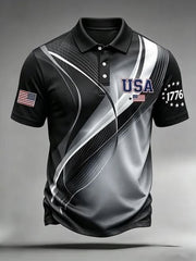 Men's Independence Day USA Flag Print Casual Patriotic Polo