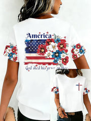 Women's Independence Day USA Flag Print Tee