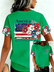 Women's Independence Day USA Flag Print Tee