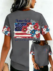 Women's Independence Day USA Flag Print Tee