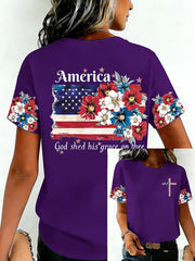 Women's Independence Day USA Flag Print Tee