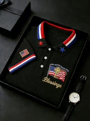 Men's Independence Day USA Flag Print Polo