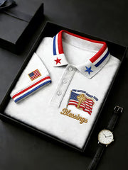 Men's Independence Day USA Flag Print Polo