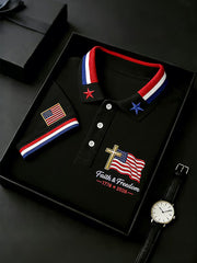 Men's Independence Day USA Flag Print Polo