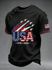 Men's Vintage Independence Day Flag Printed Short Sleeve T-shirt