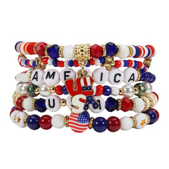 American Independence Day Bracelet Red Whiteand Blue Flag Beaded Bracelet