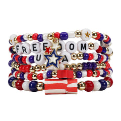 American Independence Day Bracelet Red Whiteand Blue Flag Beaded Bracelet