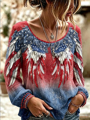 Women's Independence Day Flag Pattern Casual Long-sleeve Top