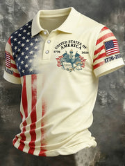 Men's Independence Day USA Flag Print Casual Patriotic Polo