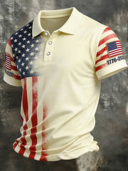 Men's Independence Day USA Flag Print Casual Patriotic Polo