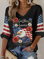 Women's American Flag Printed Casual T-shirt