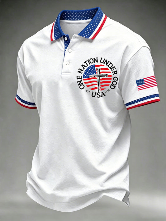 Men's Independence Day One Nation Under God Print Polo