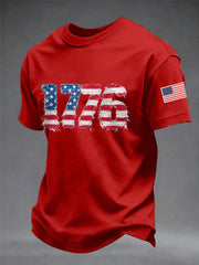 Men's Independence Day 1776 USA Flag Print Casual Tee